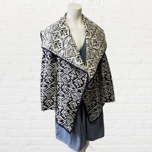 KENAR small black and white reverse aztec pattern open structure cardigan